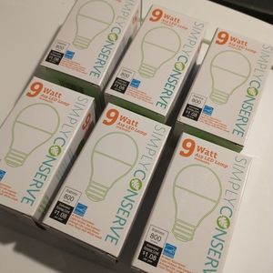 Set of 6 SIMPLY CONSERVE 9 Watt LED Light Bulbs